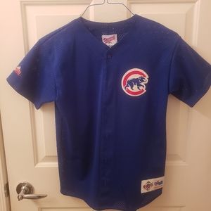 Majestic Girl's Large Buttoned Blue Mesh Chicago Cubs Baseball Jersey